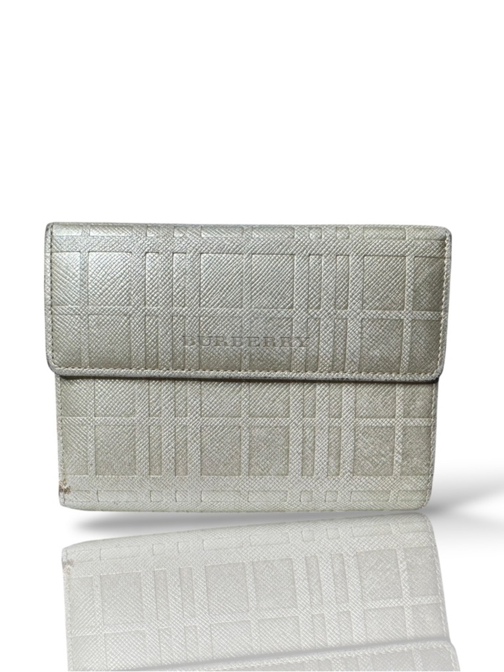 Burberry Silver Embossed Check Fold-Over Wallet - Picture 6 of 11